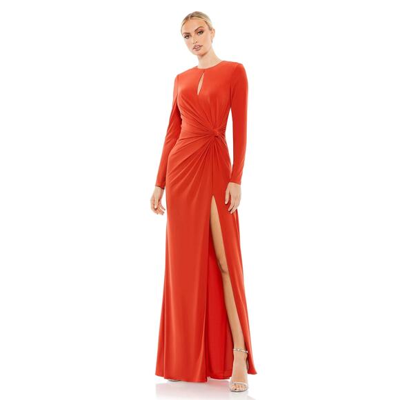IEENA FOR MAC DUGGAL 55708 Long Sleeve Keyhole Knot Front Draped Gown Red 10 NEW - Picture 1 of 8